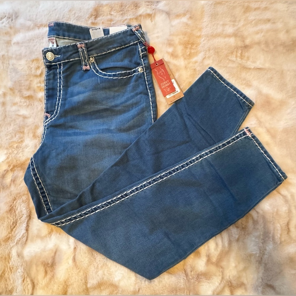 TRUE RELIGION CURVY SKINNY FLAP NAT BT JEAN WOMEN'S - Picture 15 of 16